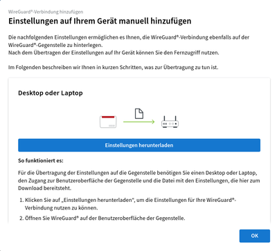Die Konfiguration ist bereit zum Herunterladen, damit sie an der Gegenstelle importiert werden könne.
