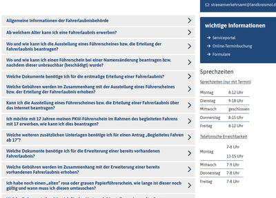 Übersicht über die Fragen, die die Gemeinde zum Führerschein beantwortet.